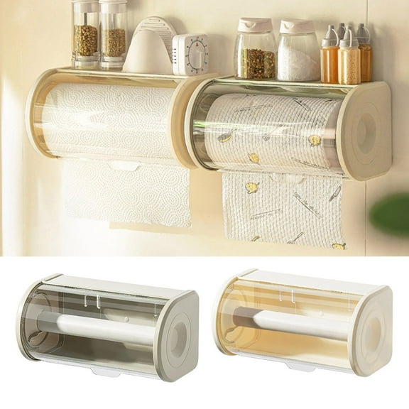 Homerr Bathroom Roll Paper Holder Kitchen Paper Towel Dispenser Wall-Mounted Roll Holder Clear Cover, Modern Design, Ideal for Bathroom and Kitchen Tissue Storage