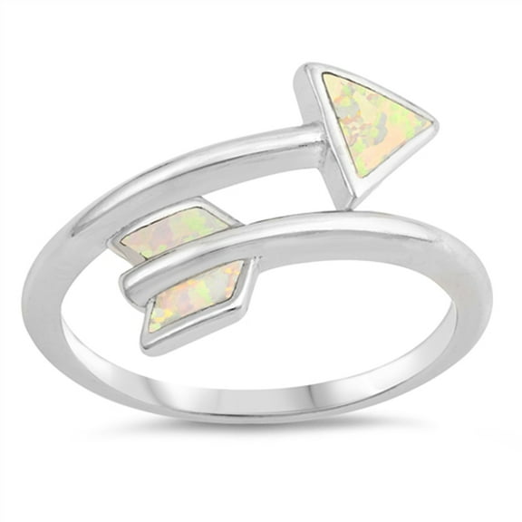 CHOOSE YOUR COLOR White Simulated Opal Stackable Open Arrow Ring Sterling Silver Band CZ Female Size 4