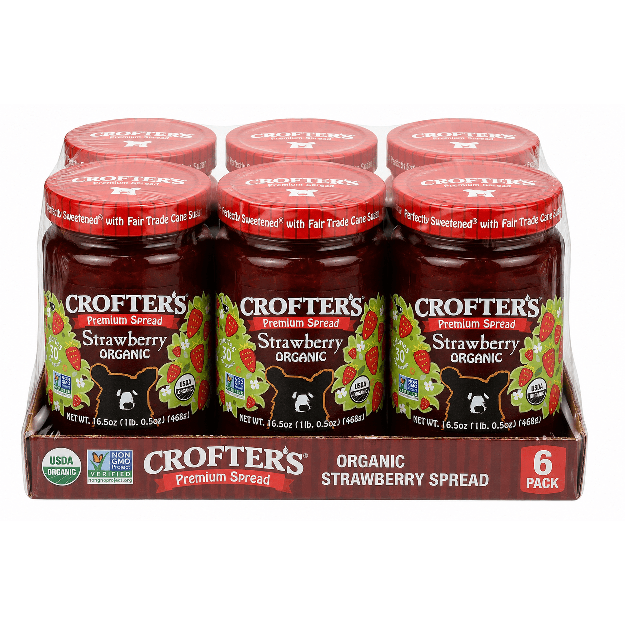 (6 pack) Crofters Fruit Spread Organic Premium Strawberry, 16.5 oz