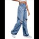 thumbnail image 3 of Pantalones Vaqueros Rotos de Cintura Alta para Mujer, Desgastados, Holgados, Rectos y de Pierna Azul Medio L, 3 of 10