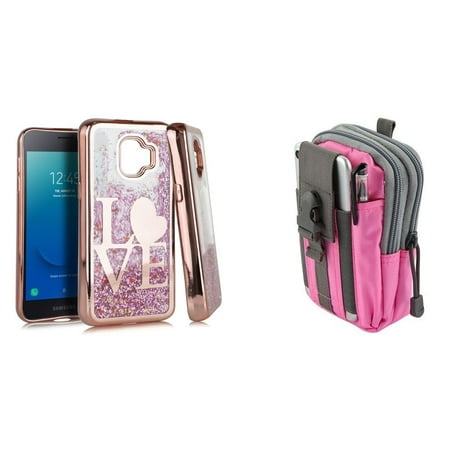 Bemz Liquid Series Compatible with Coolpad Legacy (2019) Case with Flowing Quicksand Glitter Cover (Love/Rose Gold), Tactical MOLLE Organizer Travel Pouch (Pink/Gray) and Atom