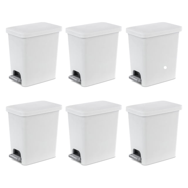 Sterilite 2.7 Gal Rectangular Step On Trash Bin Wastebasket, White (6 Pack)