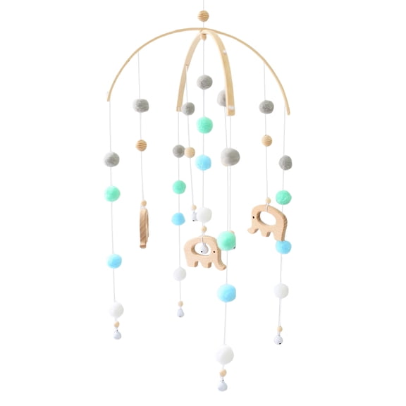 Wooden Crib Mobile Bed Bell – Felt Ball Wind Chime Hanging Baby Mobile, Nursery Decoration & Photography Prop