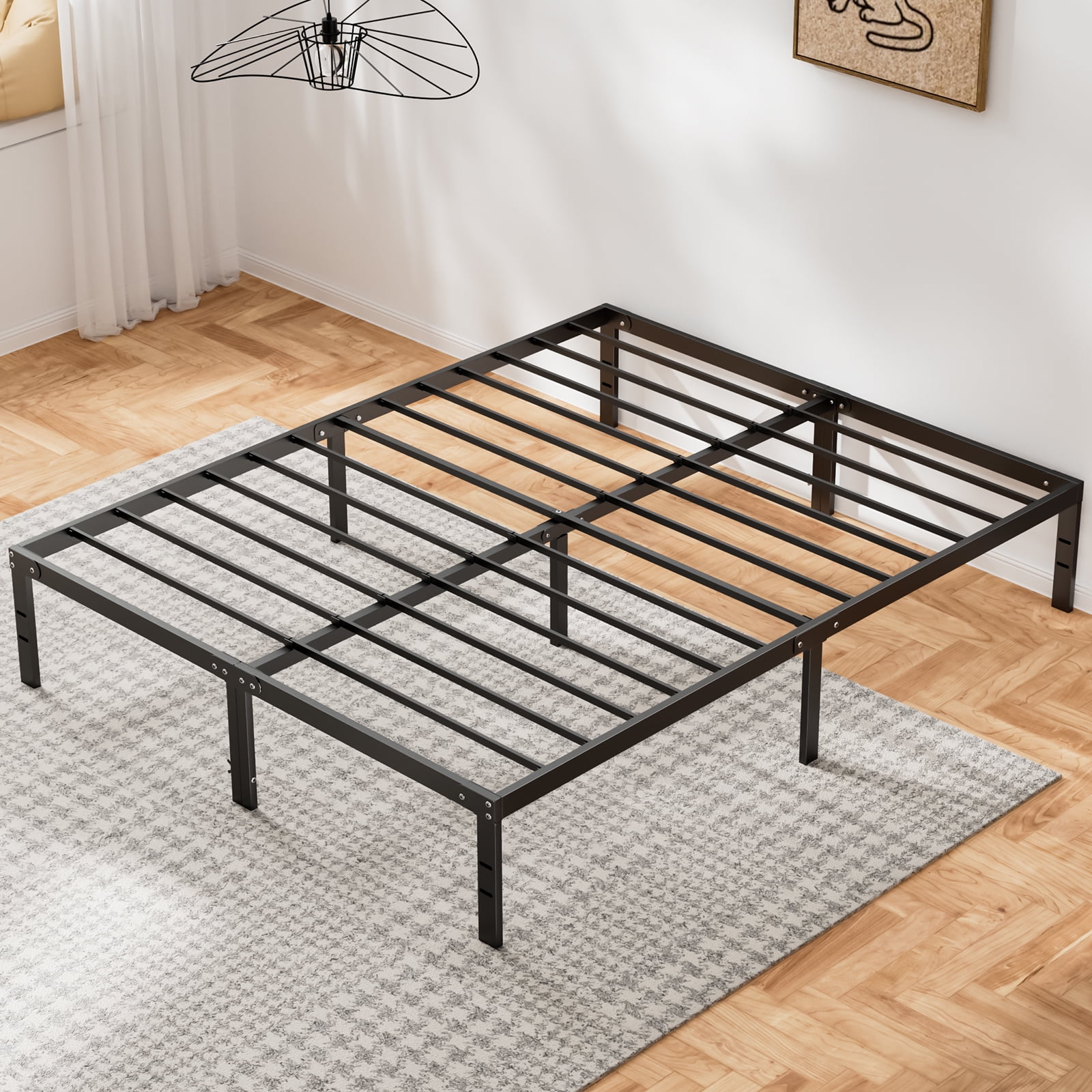 Aidoly King Size Bed Frame-14 inch high, Metal Platform Frames, Heavy Duty with Sturdy Steel Slat Support, Black