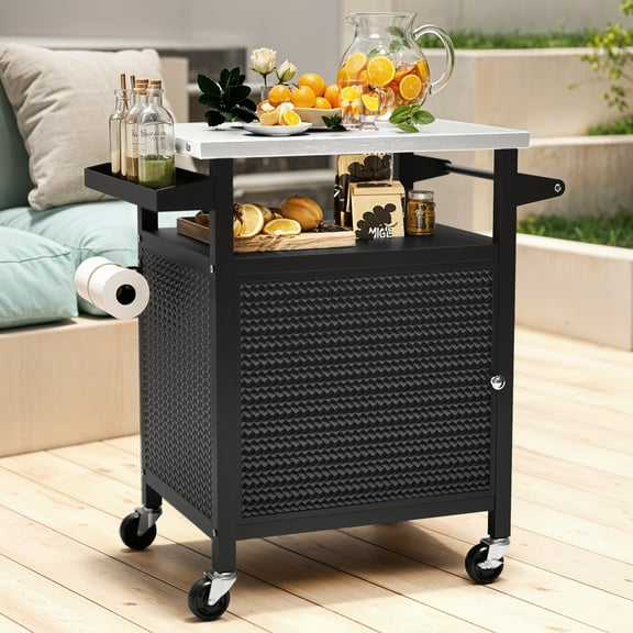 Uforic 25 Inch Outdoor Grill Cart with Storage Cabinet, Stainless Steel Top & Wheels, for Patio Kitchen, Black