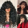 thumbnail image 4 of Black 26 Inch Kinky Curly Machine Wig With Bangs for Black Women High Temperature Fiber Cosplay Glueless Daily Use Wig, 4 of 6