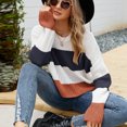 thumbnail image 1 of Ropa europea y americana, Jersey corto suelto, suéter a rayas informal con temperamento, otoño e invierno, 2023, 1 of 4