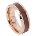 thumbnail image 1 of Men Women 8MM Comfort Fit Tungsten Carbide Wedding Band Beveled Edge Hawaiian Koa Wood Inlay Ring (7 to 12), 1 of 1