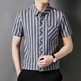 thumbnail image 6 of IWRICH Men's Striped Short Sleeve Dress Shirts Button down Classic Shirt Regular Fit Business Shirt for Summer Black M, 6 of 6