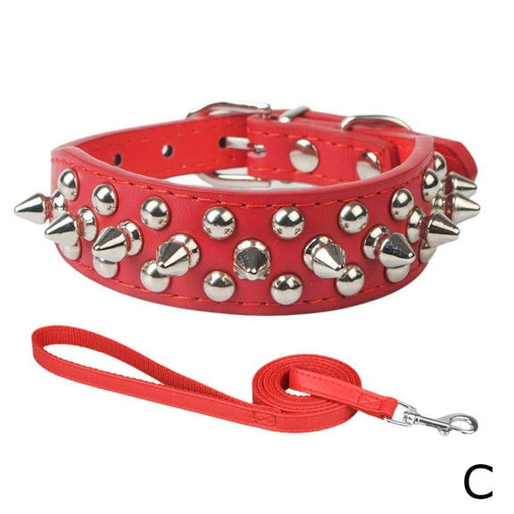 Pet Collar with Rivet and Leash Set Anti Bite Medium S to Dogs Large X8C9