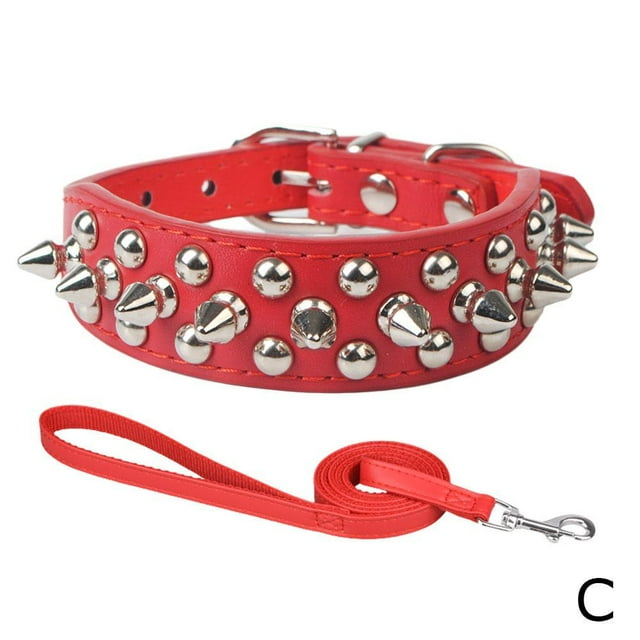 Pet Collar with Rivet and Leash Set Anti Bite Medium to Large Dogs Chain
