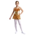 thumbnail image 3 of XUNZOO Kids Girls Sequin Jazz Latin Ruffle Tiered Dance Dress Sleeveless Metallic Dress Skirt Ballroom Costume Gold 12, 3 of 7