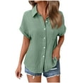 thumbnail image 3 of FAIWAD Shirts for Women Short Sleeve Lapel Collar Button Down Shirts Dressy Casual Loose Textured Work Blouses, 3 of 8