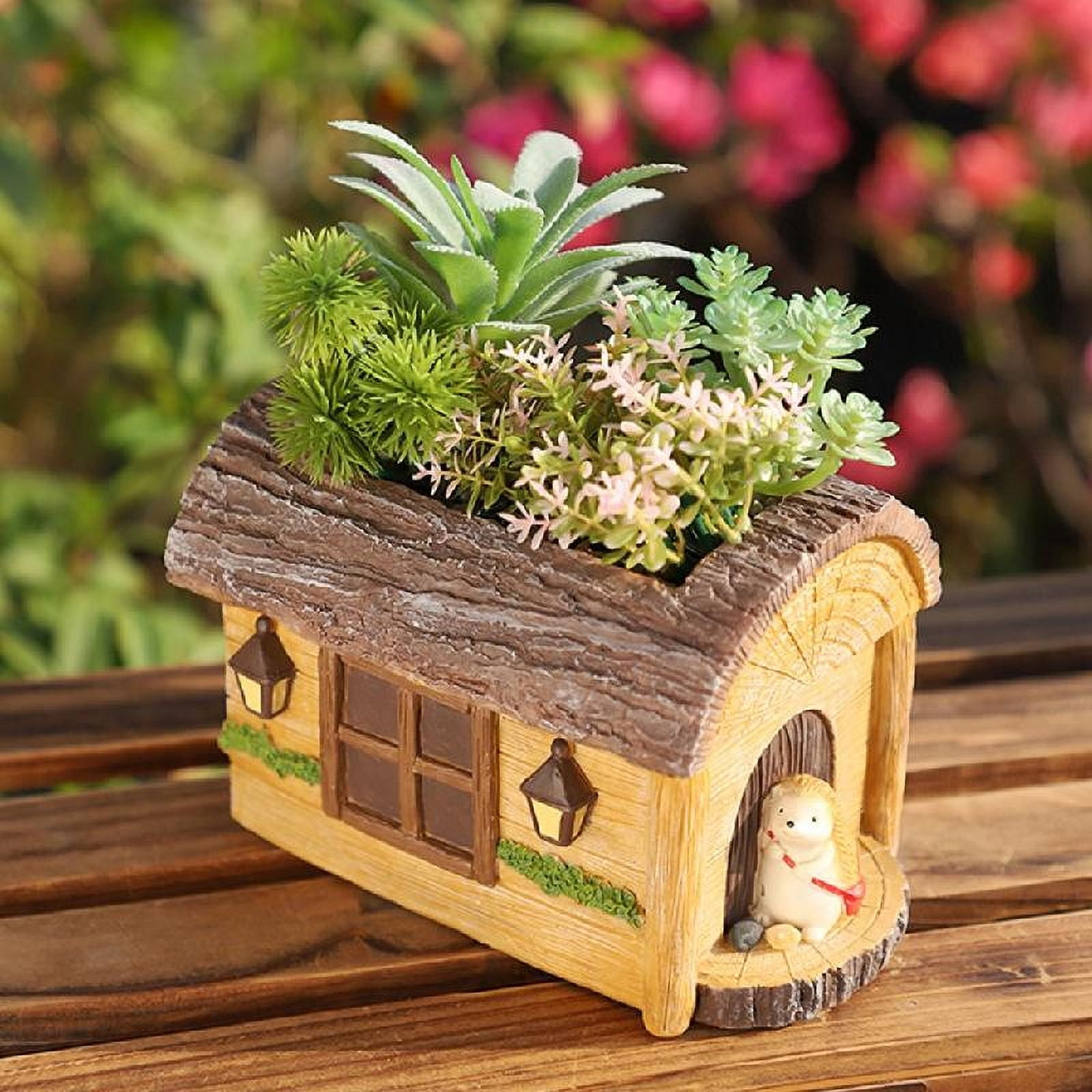 JZROCKER Stump House Statue Decors Desktop Easter Figurines Ornament Cartoon Statue Landscape Miniatures