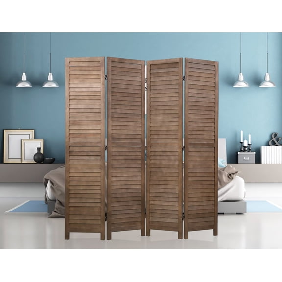 YRLLENSDAN Folding Decorative Room Dividers,5.75 Ft Tall Retractable Wood Privacy Screen,4 Panel Indoor Office Divider for Home,Office,Bedroom,BROWN