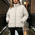 thumbnail image 6 of Mifsaly Quilted Puffer Jacket for Women Stand Collar Zip Up Long Sleeve Oversized Lightweight Winter Coat Fall Cold Weather Casual Warm Outerwear with Pockets Beige,L, 6 of 8