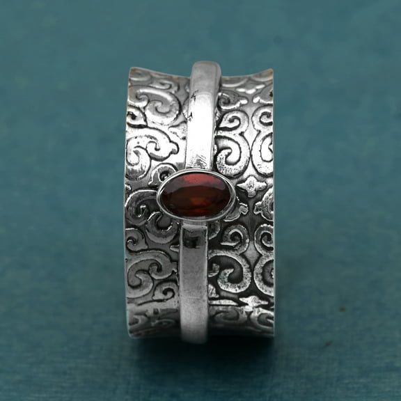 5x3MM Oval Garnet 925 Silver Meditation Spinner Band for men women