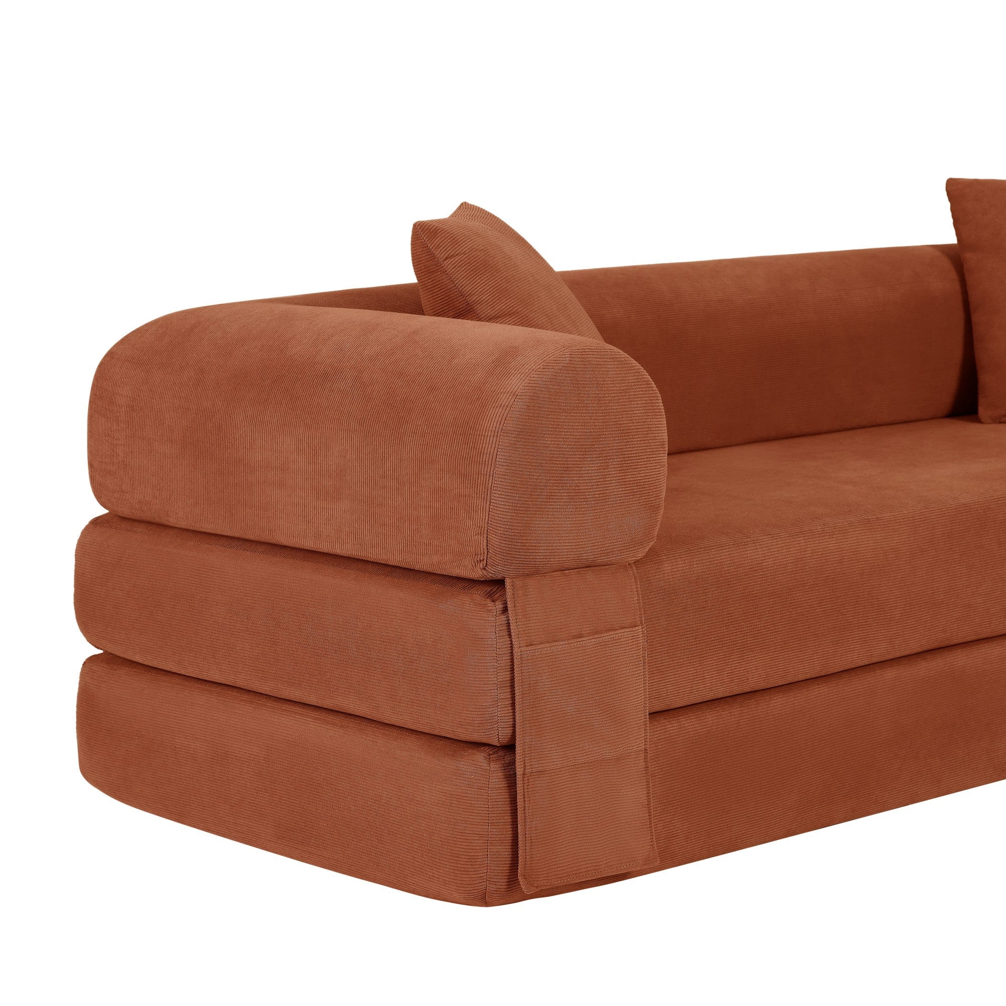 Sailvan 80 Inch Convertible Sofa Bed Queen Size Corduroy Sleeper Couch Boneless Floor Sofa with Storage Pockets No Assembly Couch in a Box Orange
