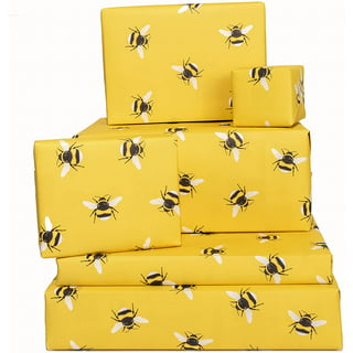 Whaline 12 Sheets Bee Wrapping Paper Baby Shower Bumblebee Honeycomb Plaids  Stripes Flat 19.7 x 27.6 Inch for Summer Birthday Party Favor