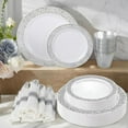 thumbnail image 3 of 350 Pieces Silver Disposable Plastic Dinnerware, Includes:50 Dinner Plates, 50 Dessert Plates, 50 Cups, 50 Pre Rolled Napkins with Silver Cutlery, 3 of 4