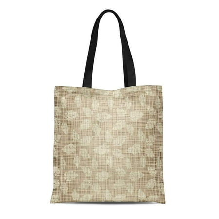 Tan Stripe Bow - ASHLEIGH Canvas Tote Bag Brown Pattern Structure Beige Leaves Against Tan Stripes Weave Reusable Shoulder Grocery Shopping Bags Handbag