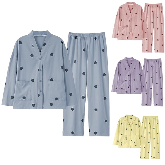 zaveiop Womens Cotton Gauze Pajama Set Floral Print 2 Piece Pj Set Long Sleeve Fall Sleepwear Cute Pj Sets (Green, M)