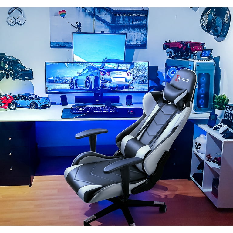 Devoko Gaming Chair High Back Office Chair Racing Style Adjustable Height PC Computer Chair with Headrest and Lumbar Support White