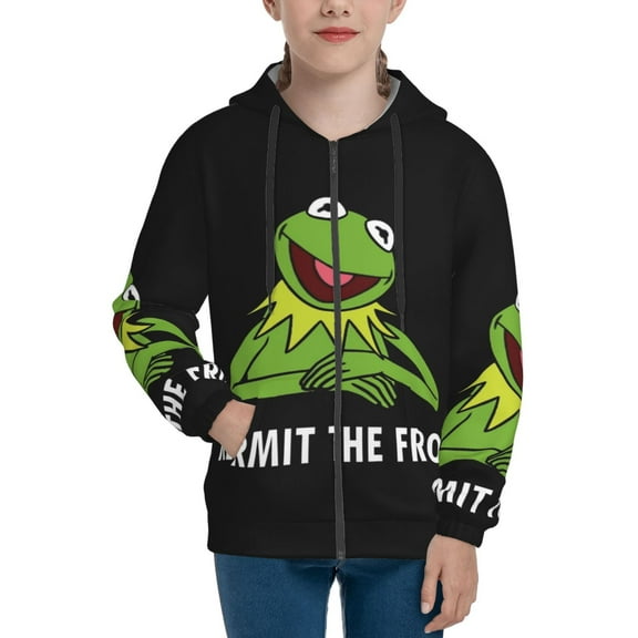 Youth Ke-Rmit The Fro Zip Up Graphic Hoodie with Pockets Comfort Long Sleeve Soft Hoodies