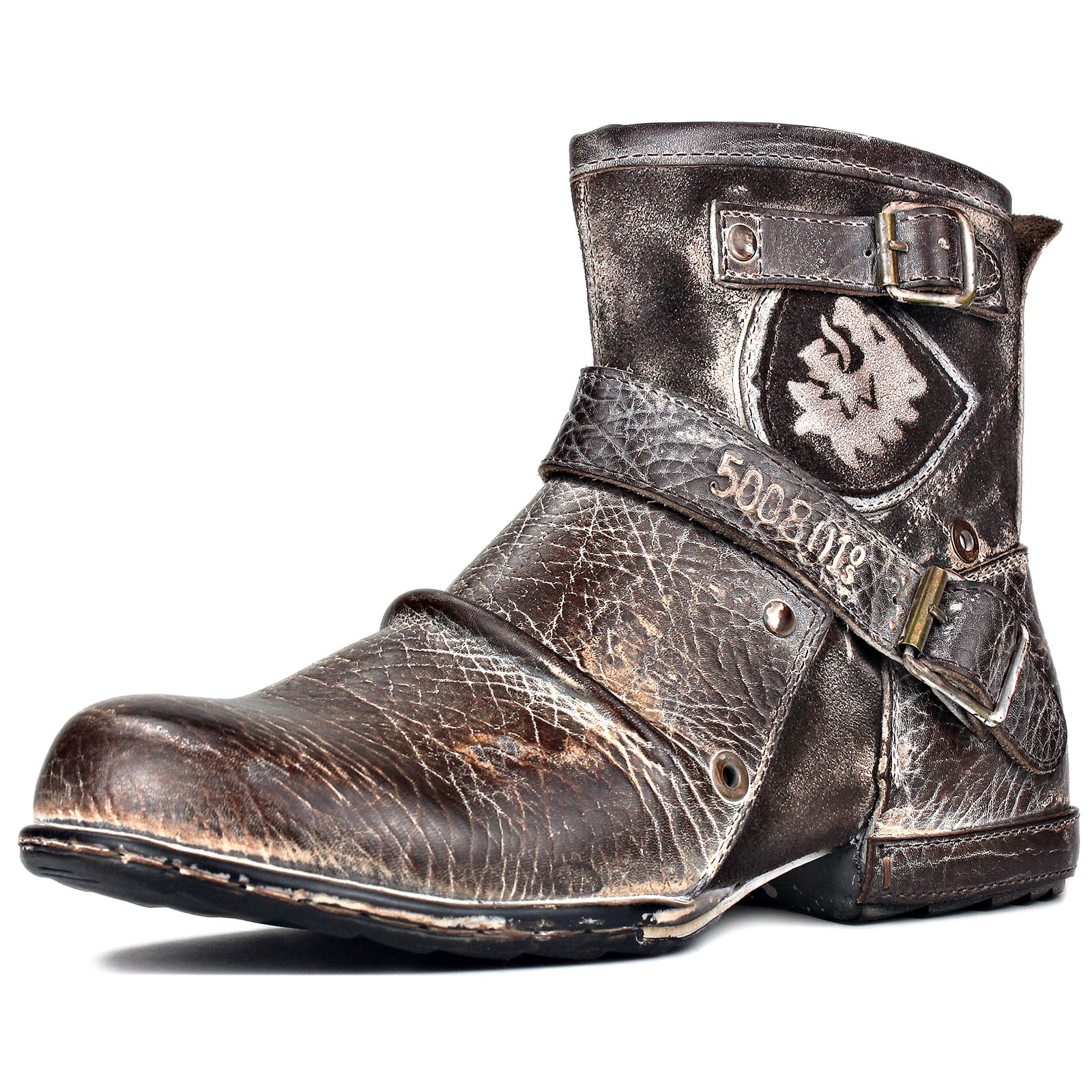 OSSTONE Moto Boots Chukka Boots for Men Fashion Zipperup Leather