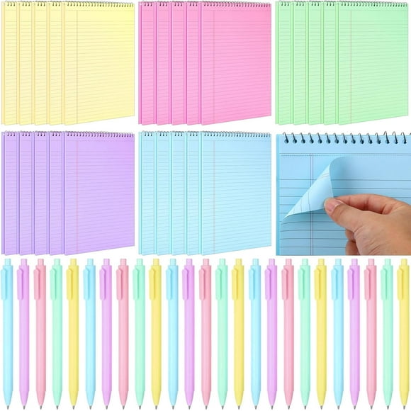 50 Pcs Back to School Supplies 8.5 x 11 Spiral Legal Pads Top Bound Steno Notebook and Retractable Ballpoint Pen, Pastel College Ruled Notepad Pens Sets Tear Line for Removal Spiral Note Pad