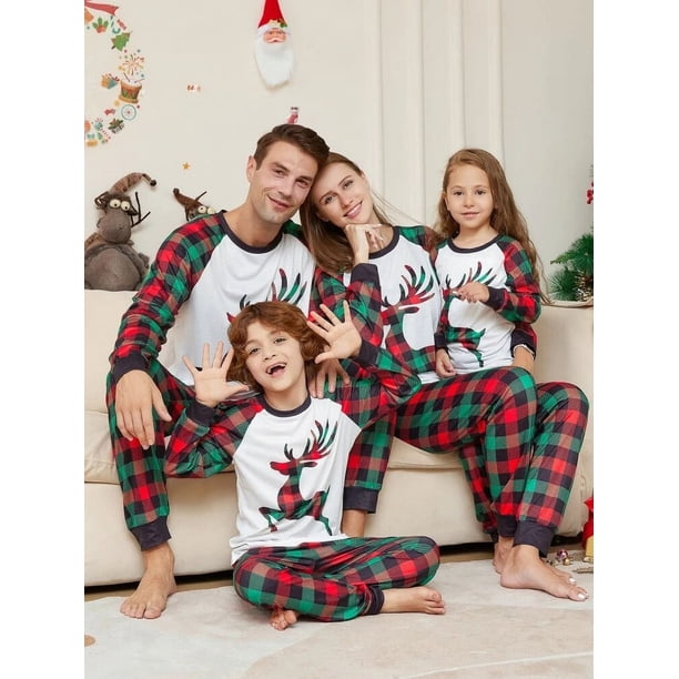 Conjunto de pijama con estampado navideño para padres e hijos, Top de manga larga con cuello redondo, pantalones con cintura elástica, ropa de dormir, novedad de 2023