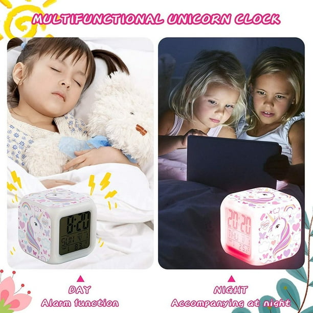 Réveil numérique licorne pour filles, cube lumineux dans la nuit