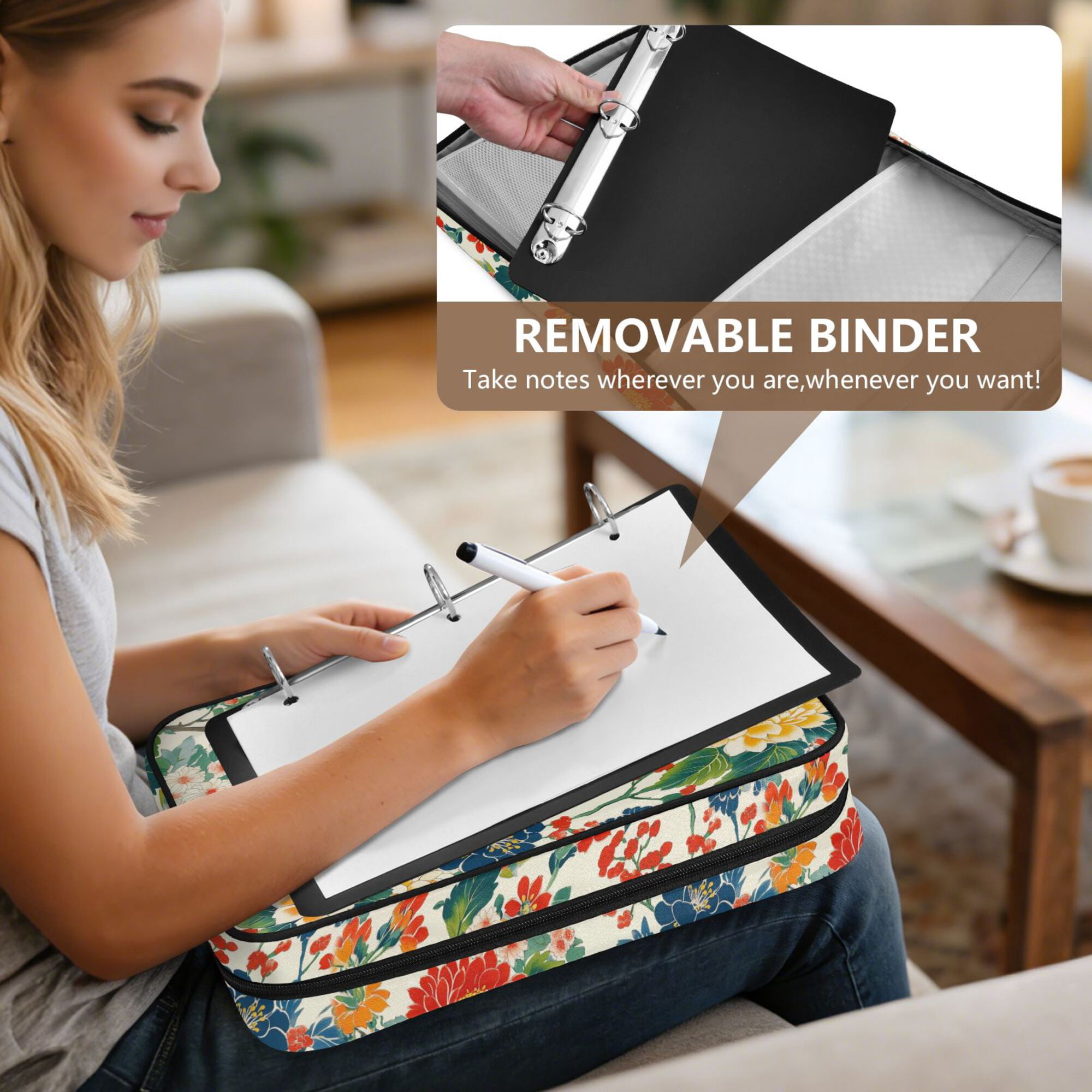 FORMRS Accordion File Folder A4 Size 7-Pocket Expanding Document Organizer Bag with 3 Ring Binder, Colorful Flowers Pattern