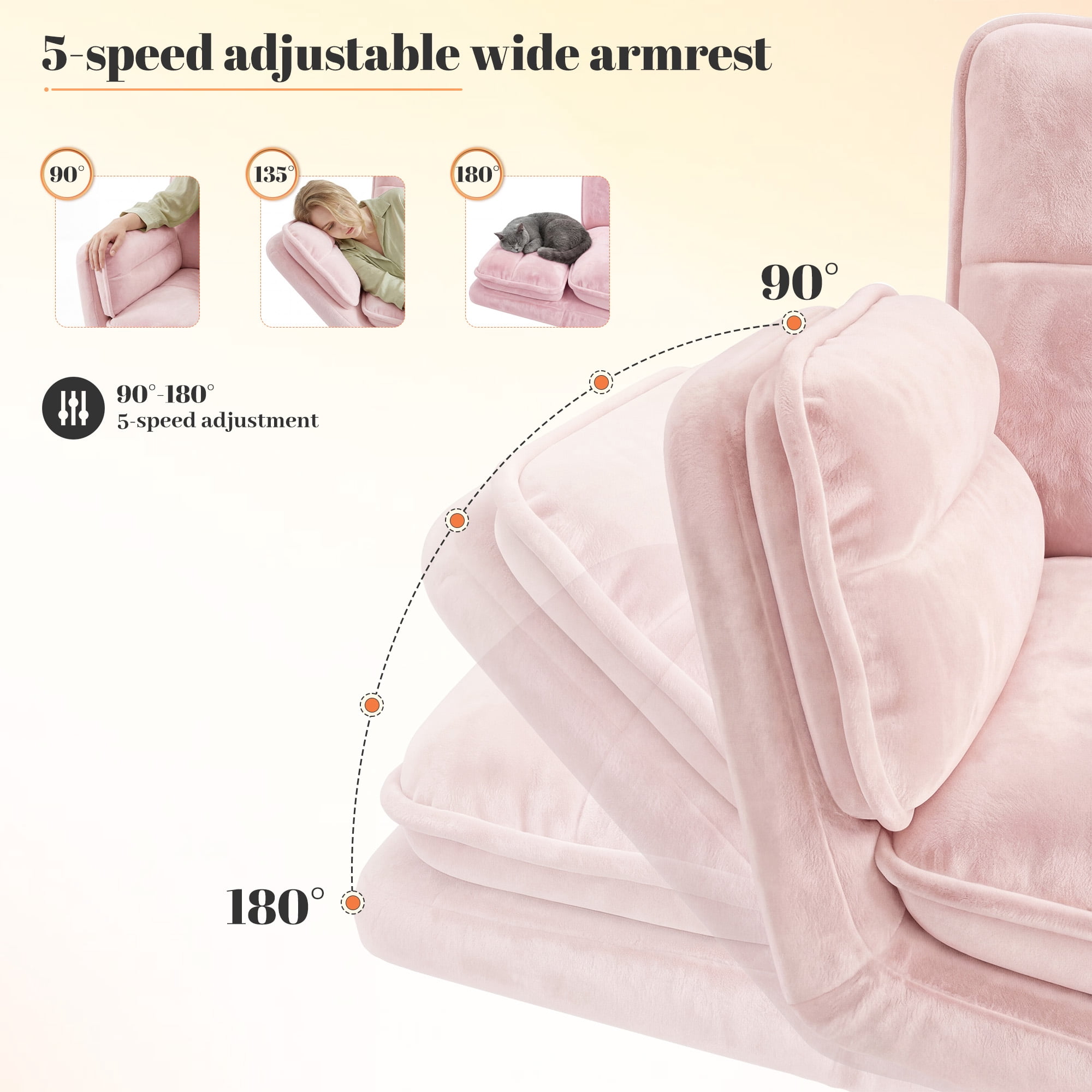 Romorgniz Criss Cross Chair with Wheels Plush Fleece Vanity Chair with 5-Gear Adjustable Armrests Ergonomic Office Chair for Home Office, Pink
