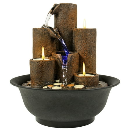 Best Choice Products Fountain Waterfall w/ 3 Candles, LED Lights for Home, Indoor, Tabletop -