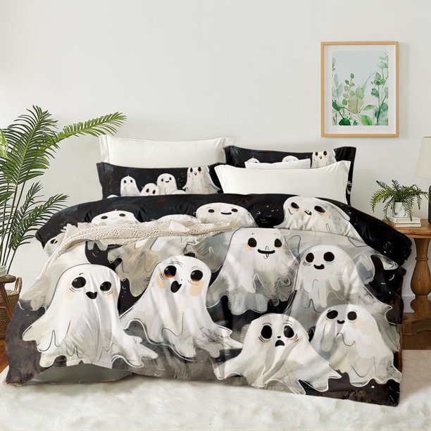 Funda nórdica Queen Size Kawaii Ghost Funda nórdica Happy Halloween Night Duvet
