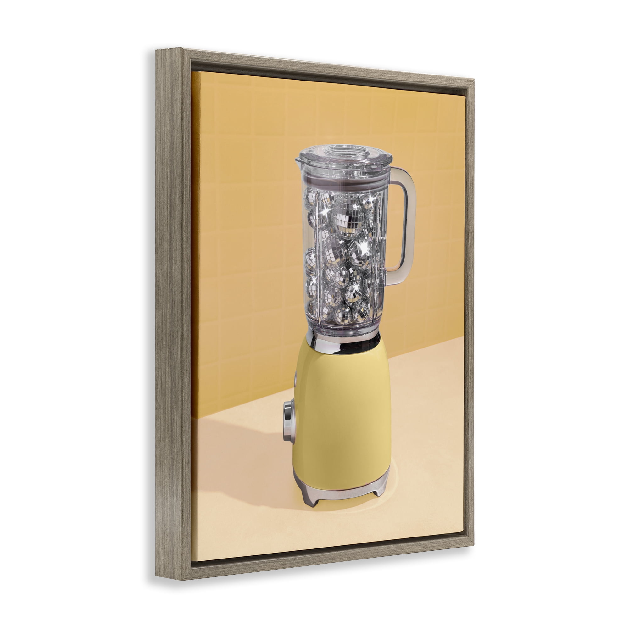 Stupell Industries Disco Drink Blender over Yellow Brown Framed Floater Canvas Wall Art, design by LISH Creative