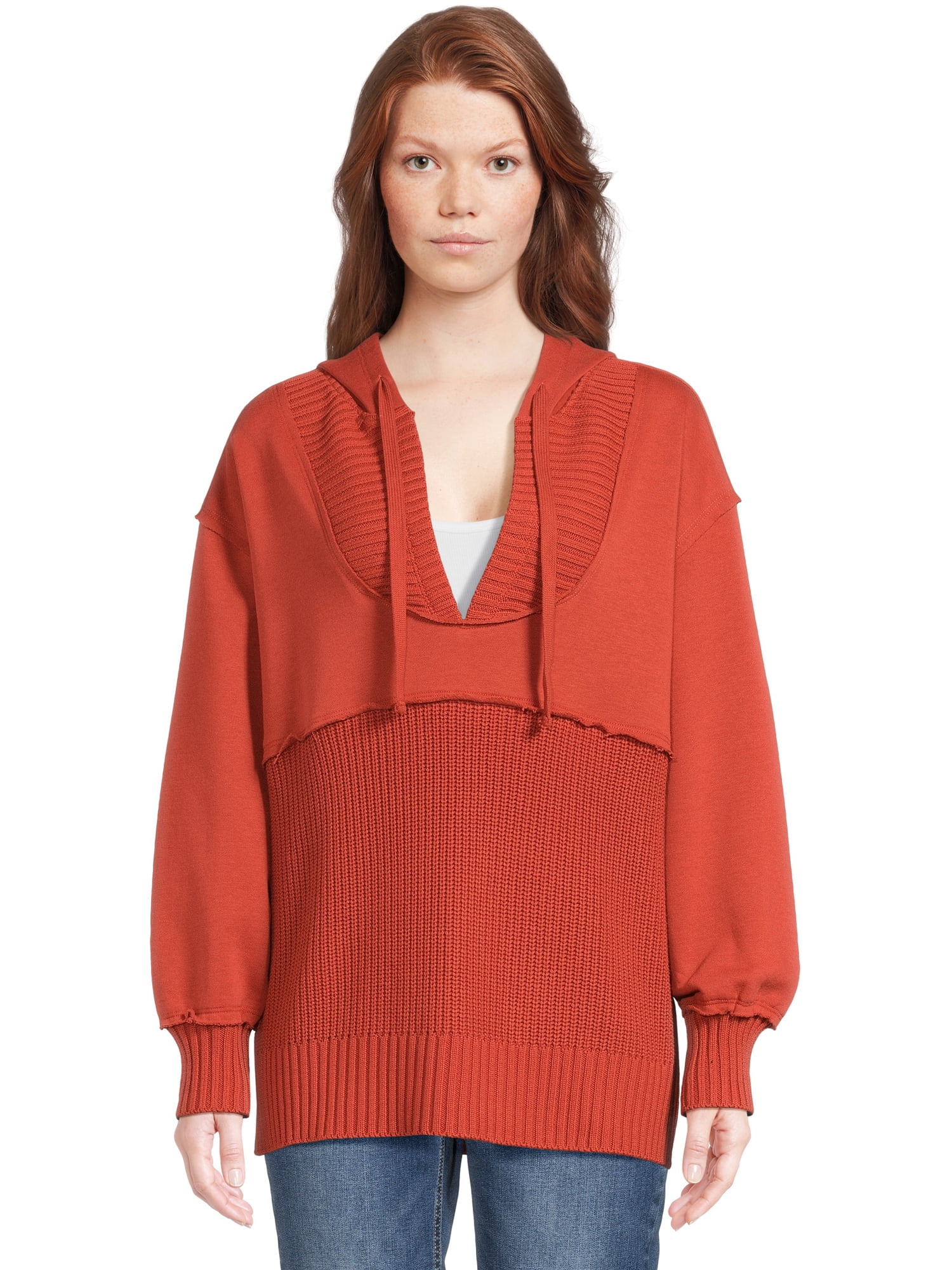 Time and Tru Women's Mixed Media Hoodie, Sizes S3XL