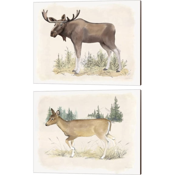 Great Art Now Wilderness Collection Moose & Deer by Beth Grove 2 Piece Canvas Art Set Each 15"W x 12"H