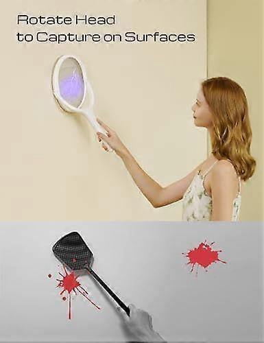 Rotating Head Rechargeable Electric Fly Swatter, Mosquito Swatter with Telescopic Extension Pole, Indoor Mosquito and Fruit Fly Trap, USB Rechargeable
