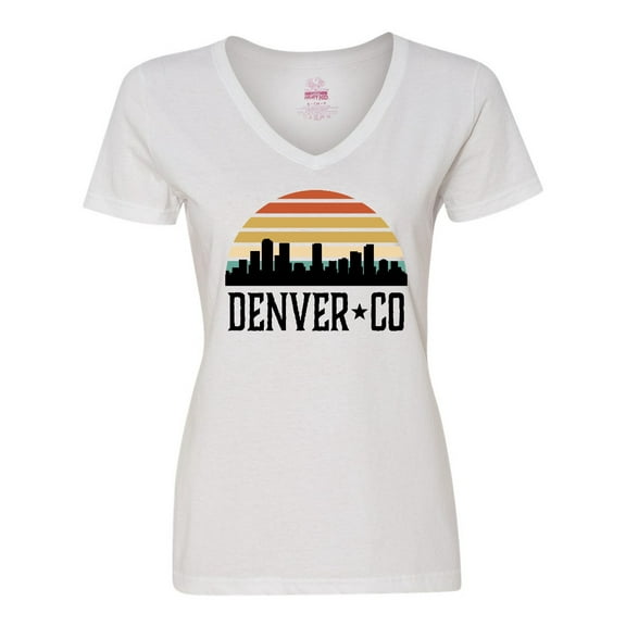 Inktastic Denver Colorado Skyline Vintage Women's V-Neck T-Shirt