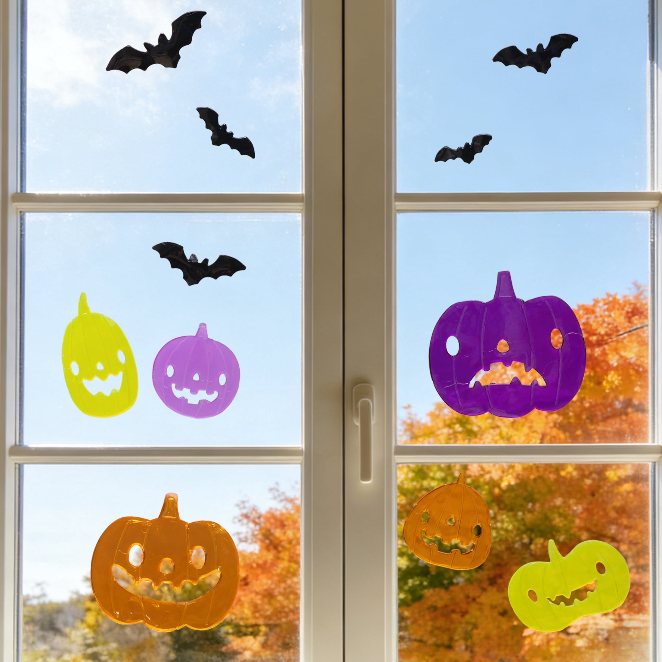 Bats and Jack-o'-Lanterns Gel Clings, Multicolor, 5.4" x 20.9", Halloween by Way To Celebrate