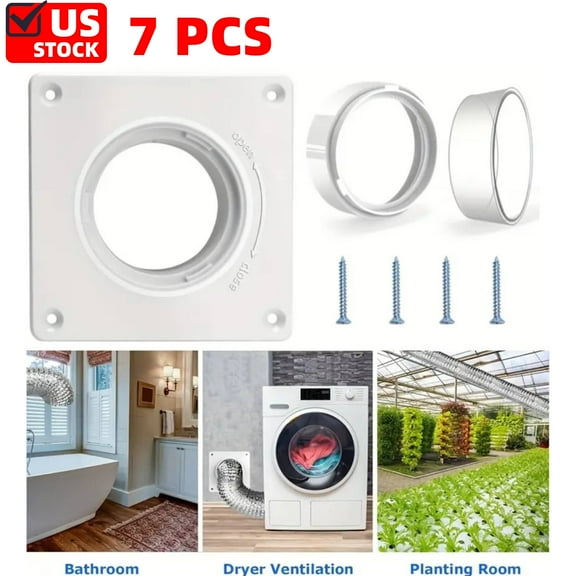 7PCS Dryer Vent Connector Kit Fits 4 Inch Tubes, Twist Lock Dryer Duct Connector Kit , Dryer Vent Wall Plate with Quick Connect & Disconnect, Covers Area 7 "x7", for Dryer Washer Bathroom