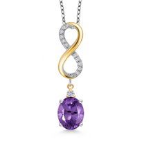 Gem Stone King 925 Sterling Silver Purple Amethyst and White Lab Grown Diamond Pendant Necklace for Women | 2.37 Cttw | Gemstone February Birthstone | Oval 10X8MM | With 18 inch Chain