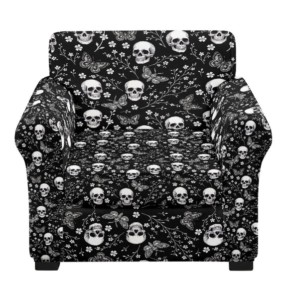 CHAQLIN 2 Pcs Sofa Cover for Living Room, Skull Butterfly Armchair Cover Stretch Armchair Slipcover for Pet