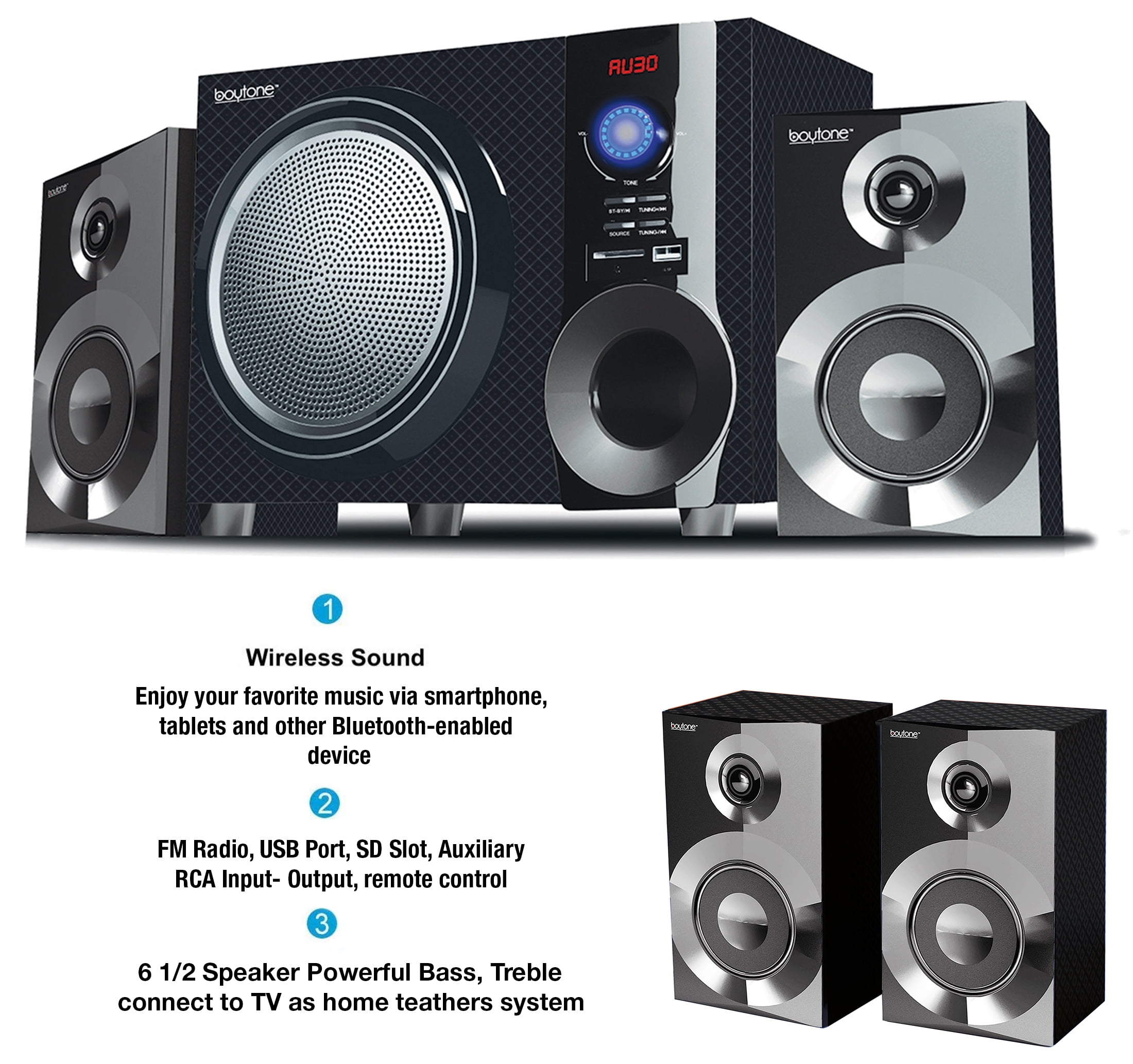 Boytone BT-215FD, Powerful Wireless Bluetooth Home Speaker System 55 W, FM Radio, Excellent Quality Clear Sound