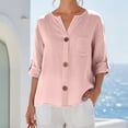thumbnail image 2 of Kezqiaxn 3/4 Length Sleeve Womens Tops Summer V-Neck Button Up Shirt Loose Fit Work Blouses Plus Size Fashion, 2 of 6