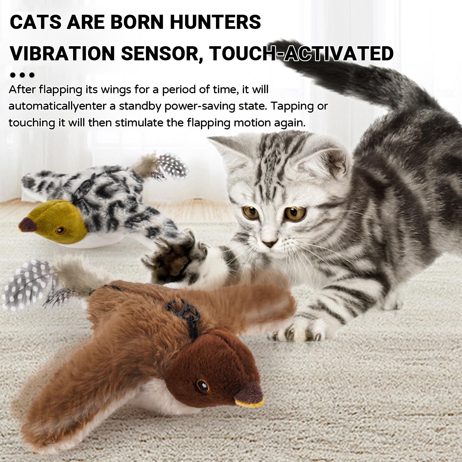 Flappy Flying Bird Cat Toy with Flapping & Chirping Sounds (NO Flying) – 2026 New Interactive Chirping Bird Cat Toy, Indoor Exercise Toy for Bored Cats