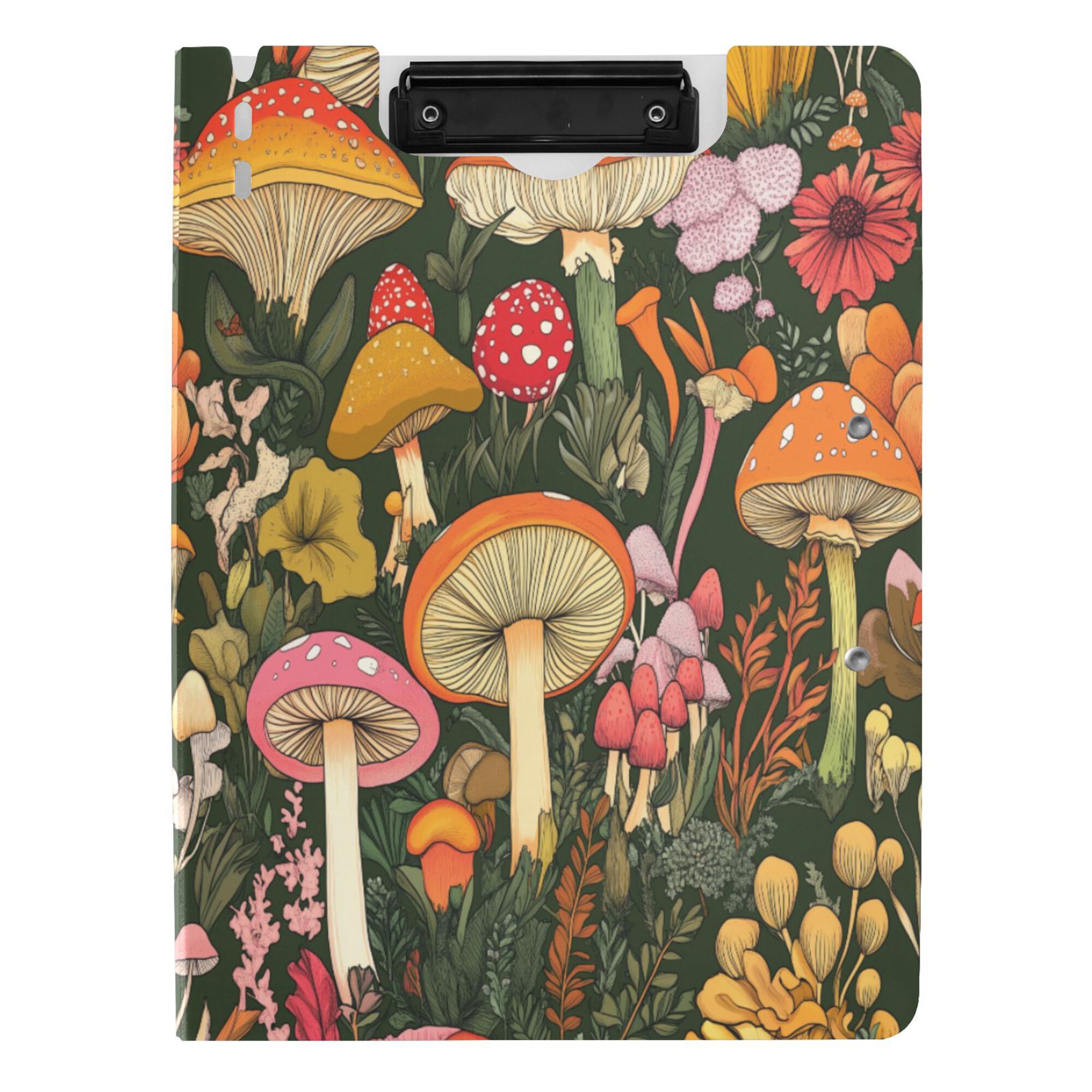 FORMRS A4 Clipboard Folder with Pen Holder Horizontal Foldable School Office Binder, Colorful Mushroom