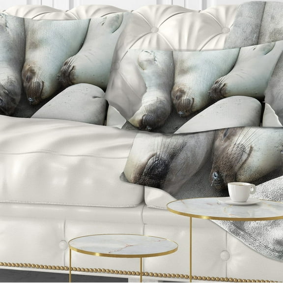 Designart Sea Elephants Taking Nap - Abstract Throw Pillow - 12x20